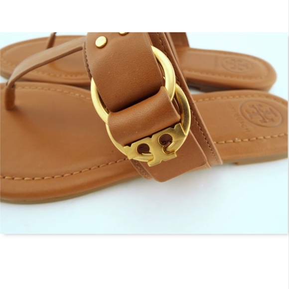 New TORY BURCH Logo Royal Tan Flat Thong Sandals 6 - Picture 5 of 7